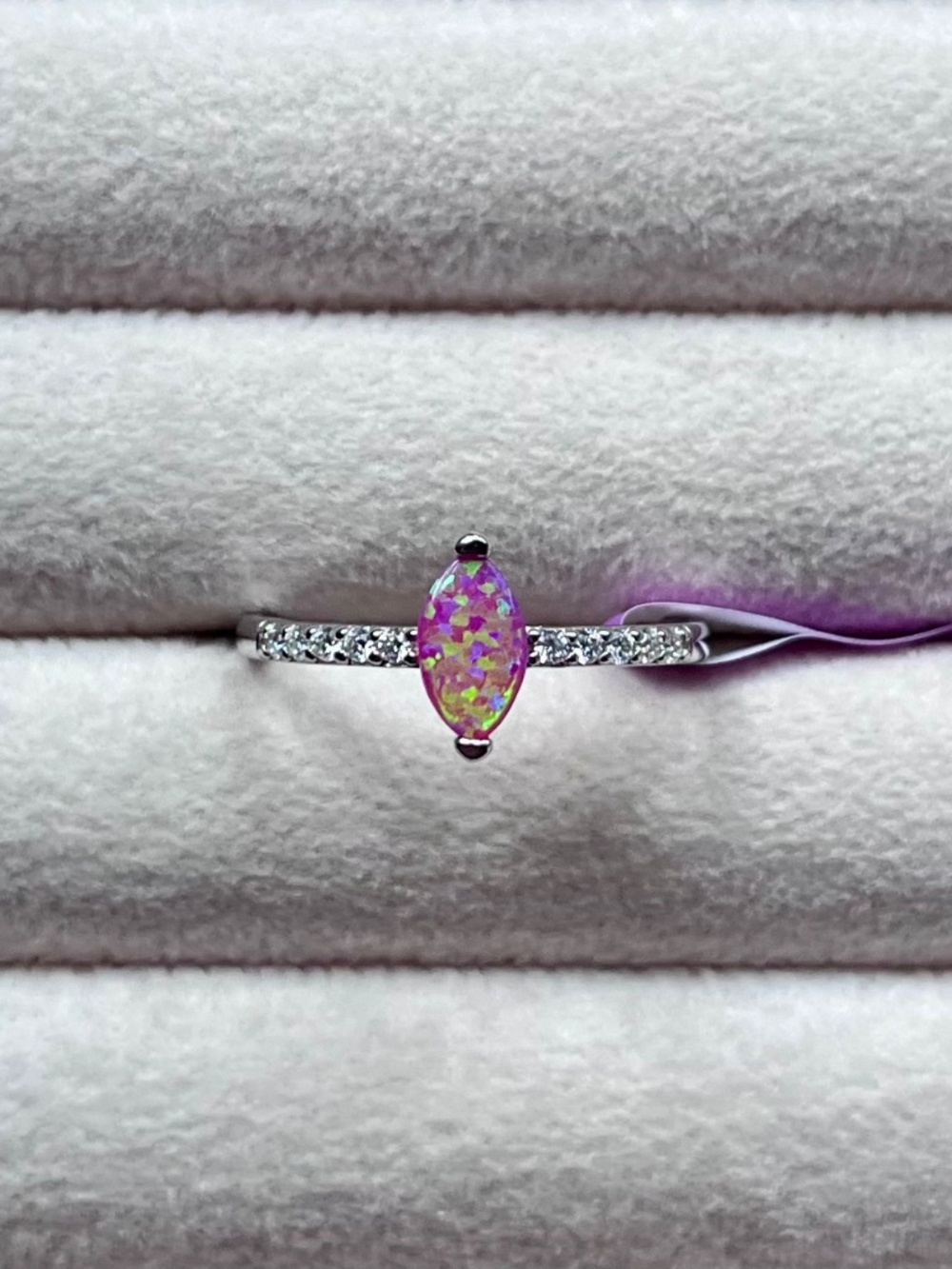 R160 | Marquise-Cut Pink Opal & Moissanite Ring